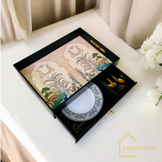 Rectangular Wooden Trays with Chest of Drawer