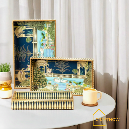 Premium Wooden Serving Tray Set of 3