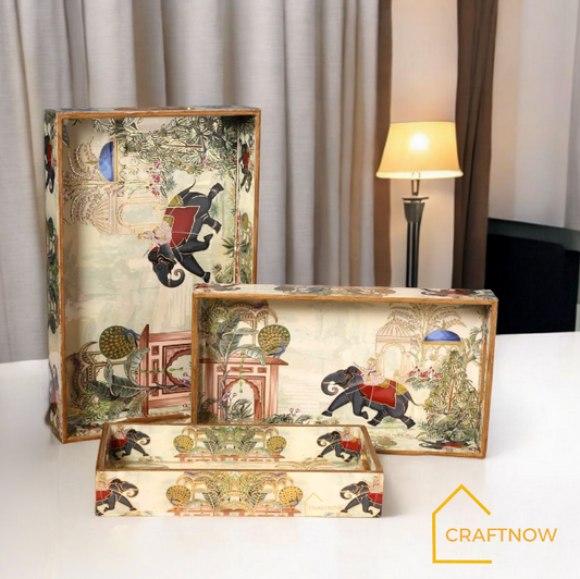 Premium Wooden Serving Tray Set of 3