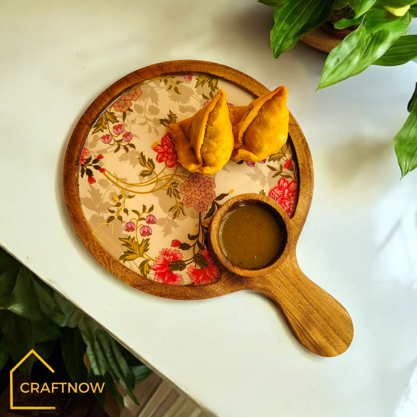 Wooden Serving Platter with a Bowl