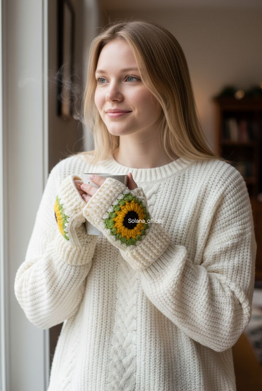 Set of Cozy Granny Square Gloves and Mufflar