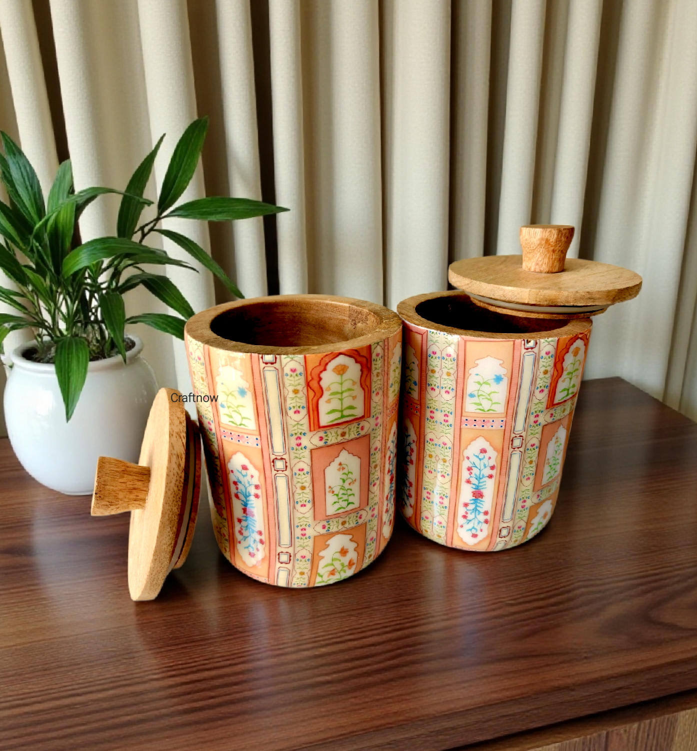 Premium Wooden Air Tight Jar Set of 2