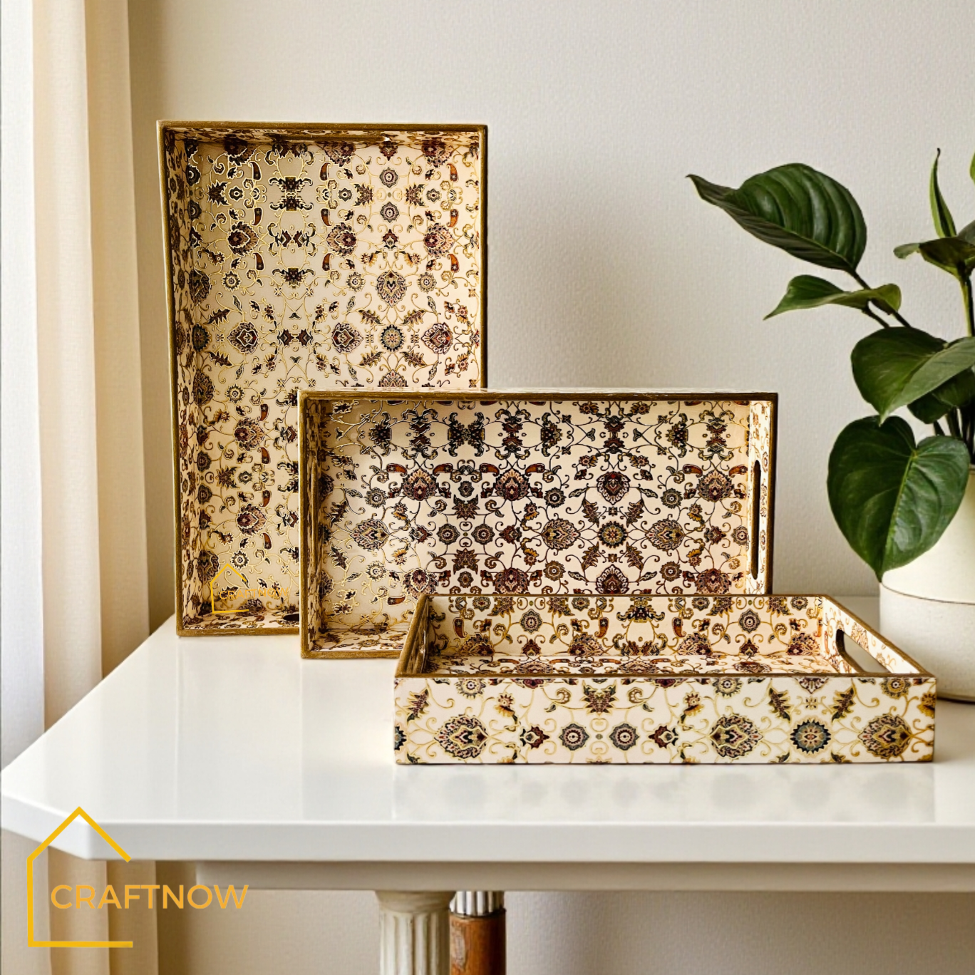 Premium Wooden Serving Tray Set of 3