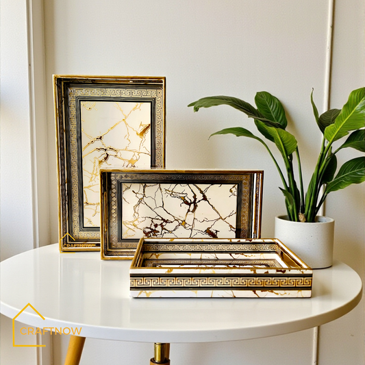 Premium Wooden Serving Tray Set of 3