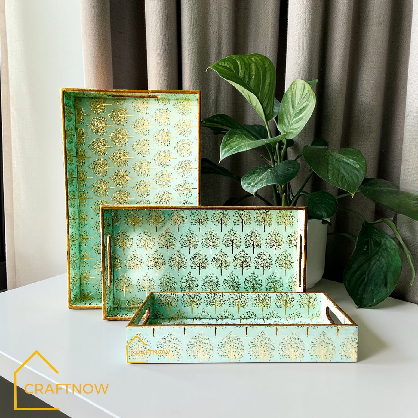 Premium Wooden Serving Tray Set of 3