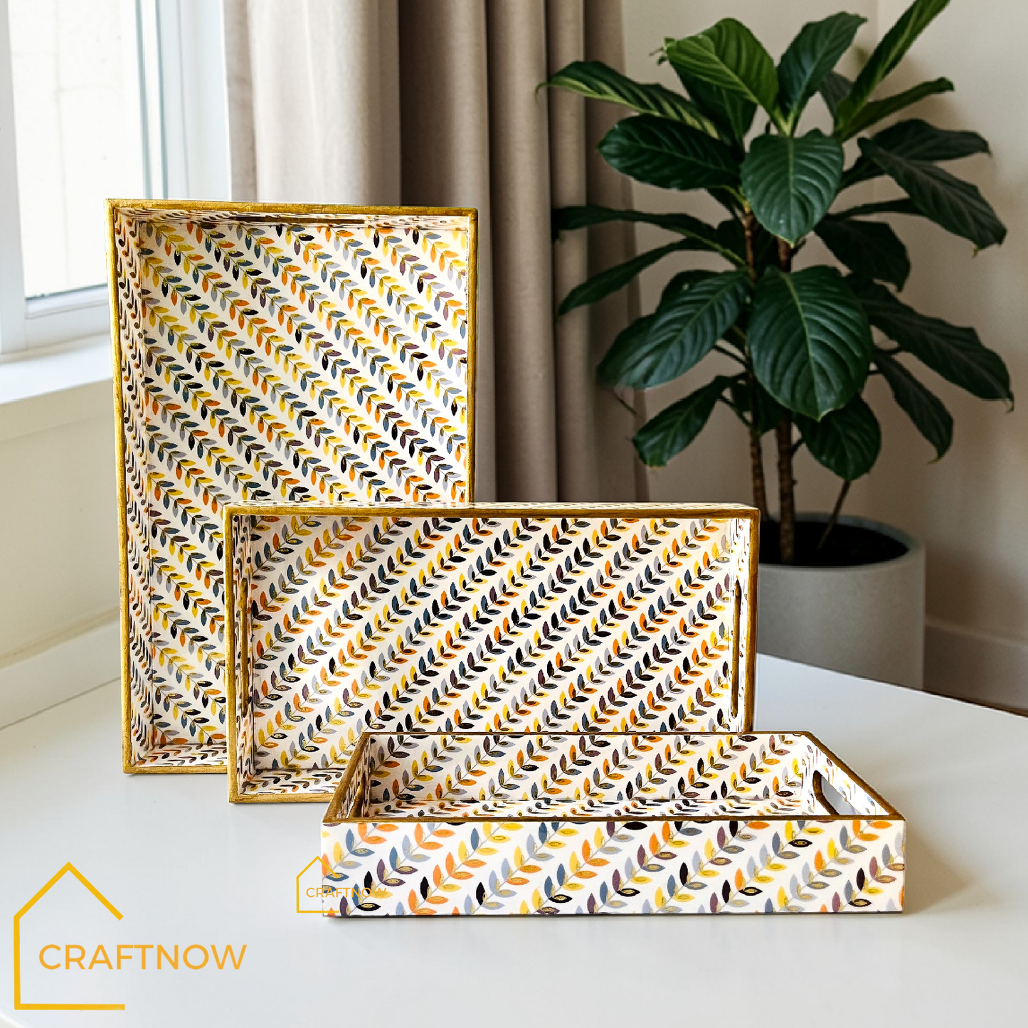 Premium Wooden Serving Tray Set of 3