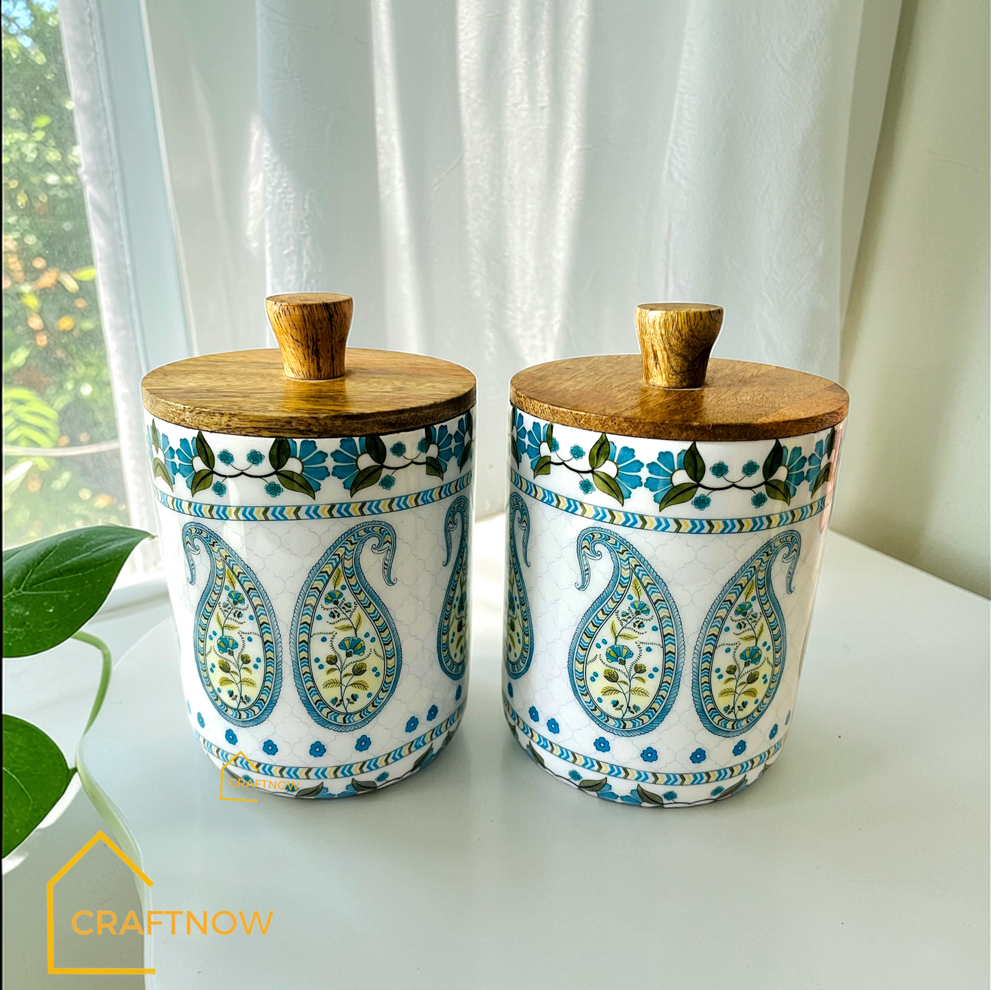 Premium Wooden Air Tight Jar Set of 2