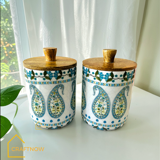 Premium Wooden Air Tight Jar Set of 2