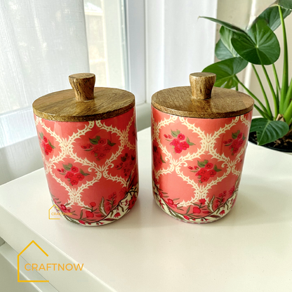Premium Wooden Air Tight Jar Set of 2