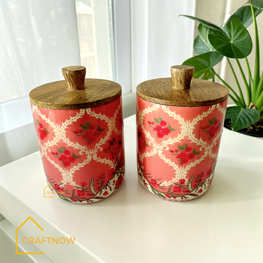 Premium Wooden Air Tight Jar Set of 2
