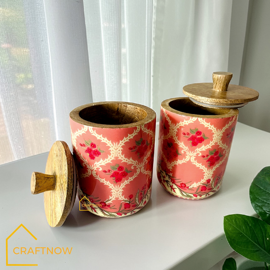 Premium Wooden Air Tight Jar Set of 2