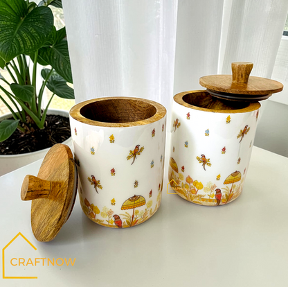 Premium Wooden Air Tight Jar Set of 2