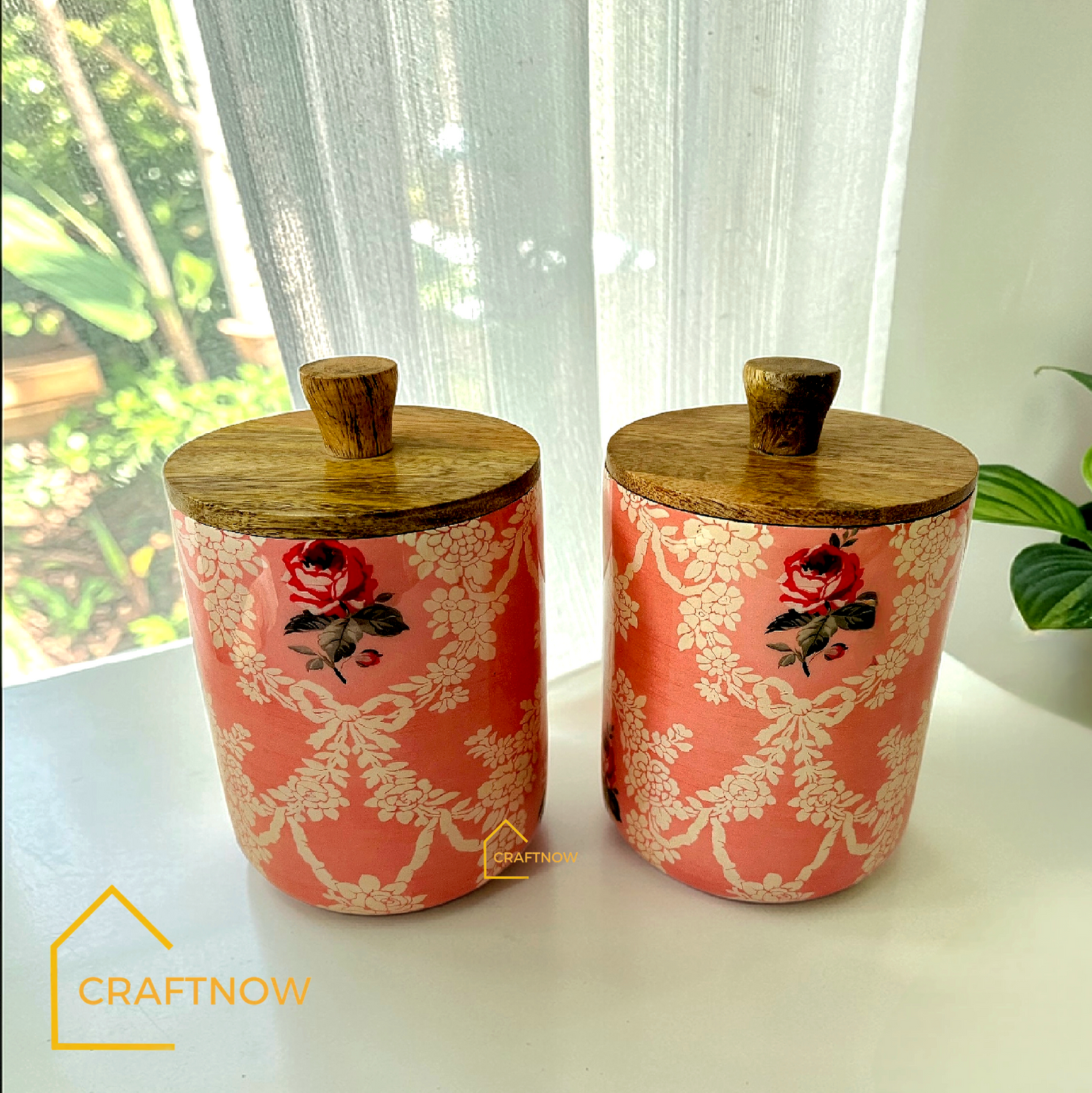 Premium Wooden Air Tight Jar Set of 2