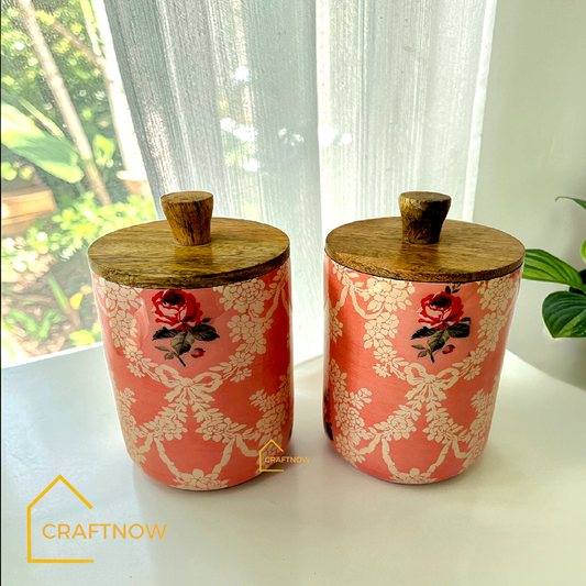 Premium Wooden Air Tight Jar Set of 2