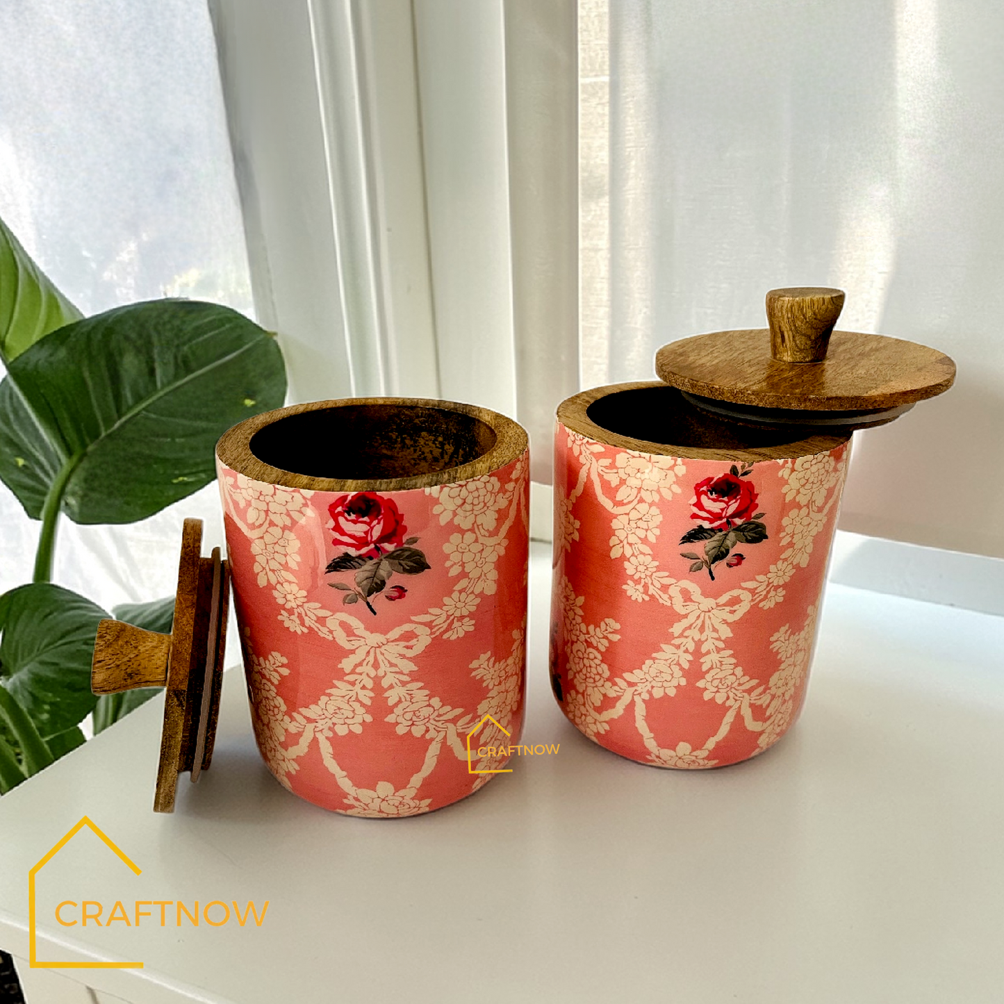 Premium Wooden Air Tight Jar Set of 2