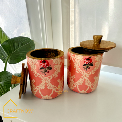 Premium Wooden Air Tight Jar Set of 2