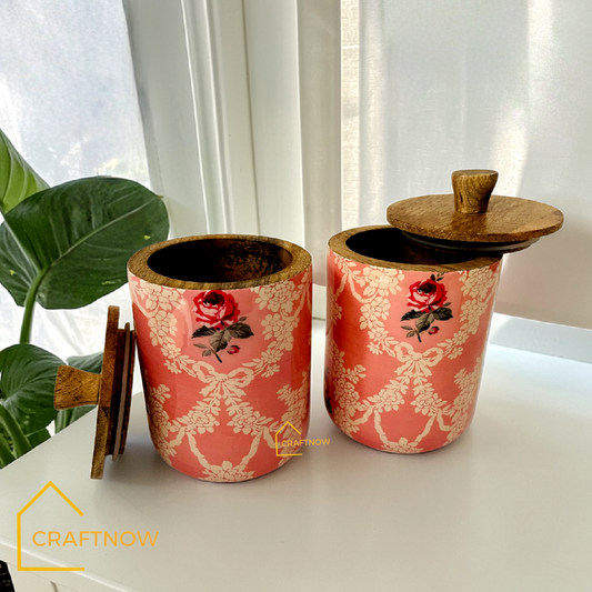 Premium Wooden Air Tight Jar Set of 2