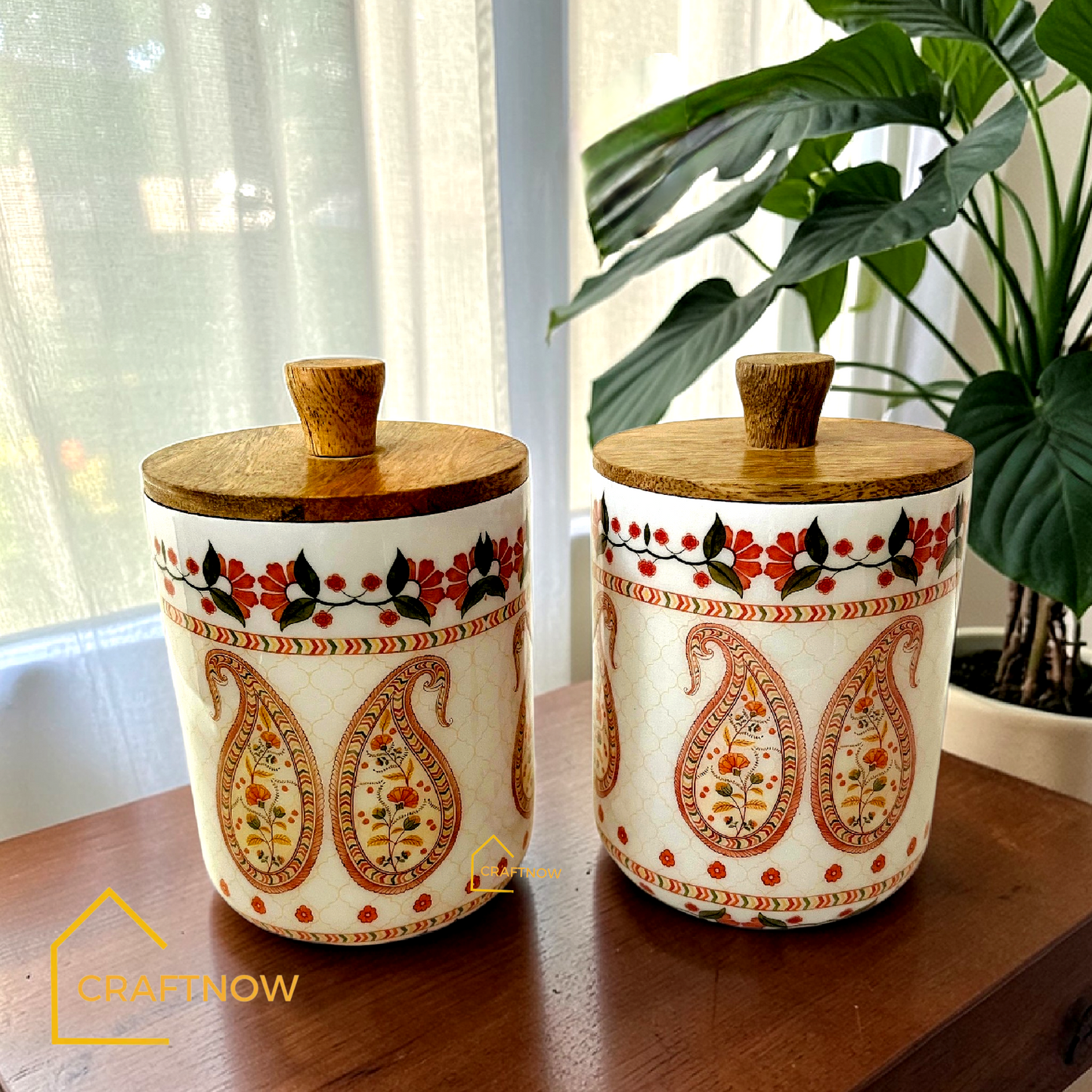 Premium Wooden Air Tight Jar Set of 2