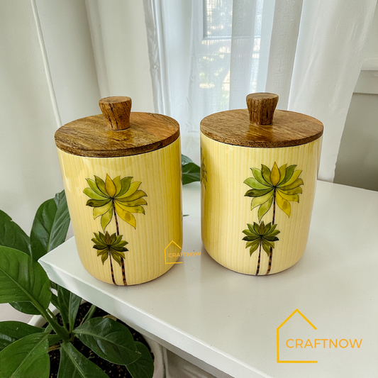 Premium Wooden Air Tight Jar Set of 2