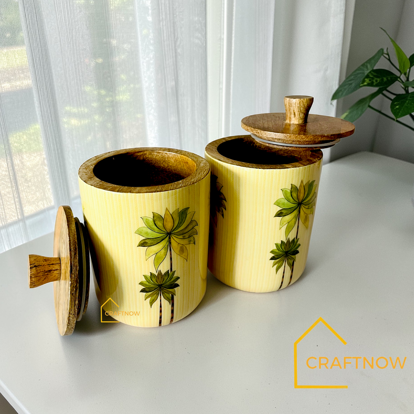 Premium Wooden Air Tight Jar Set of 2