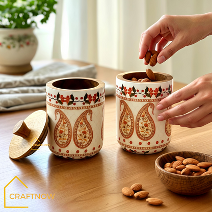 Premium Wooden Air Tight Jar Set of 2