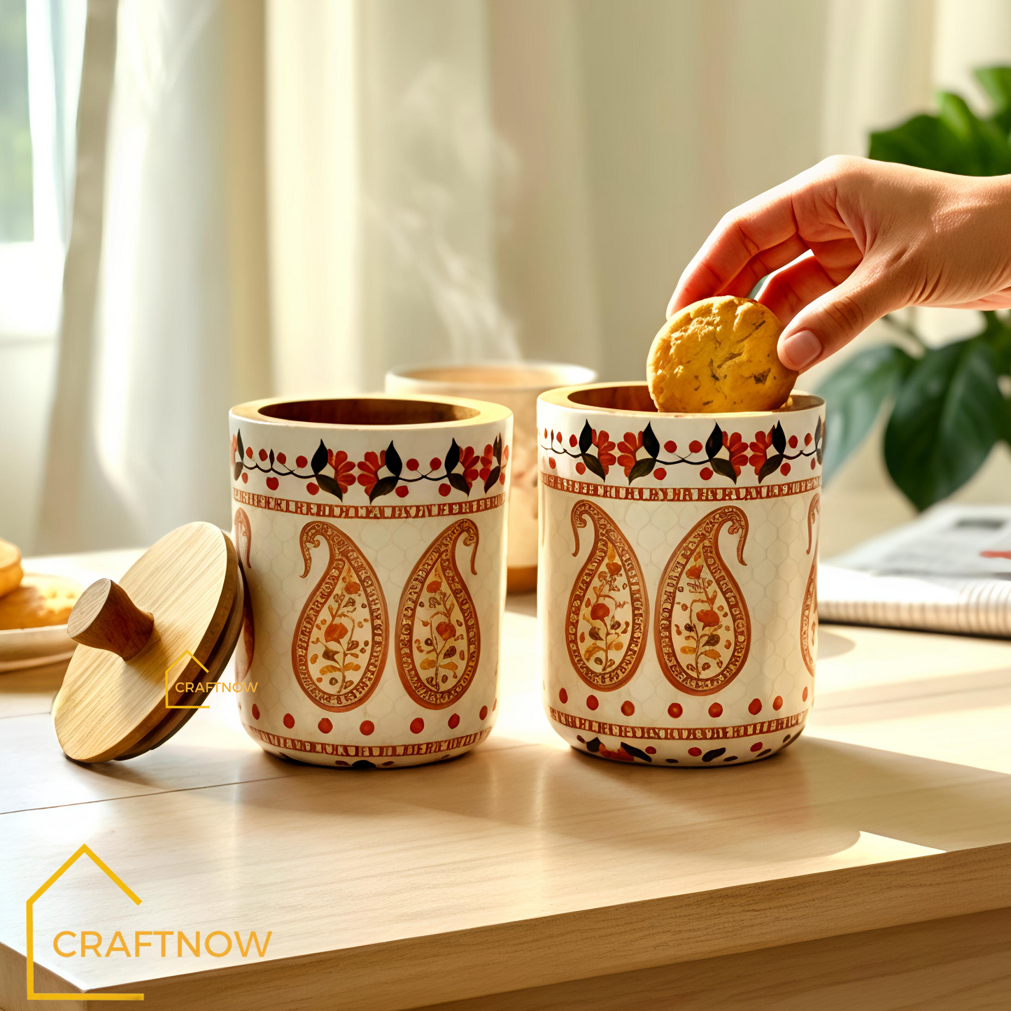 Premium Wooden Air Tight Jar Set of 2