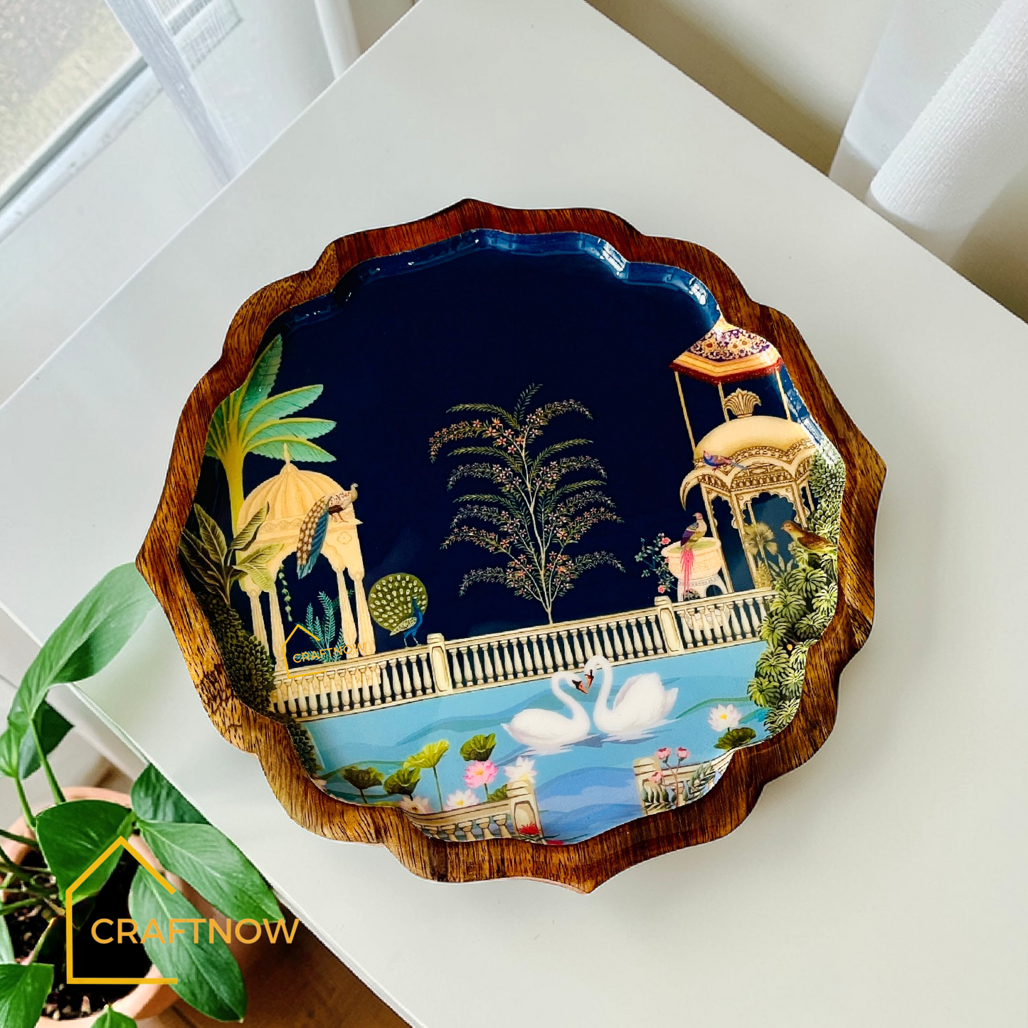 Premium Wooden Serving Lotus Edge Platter