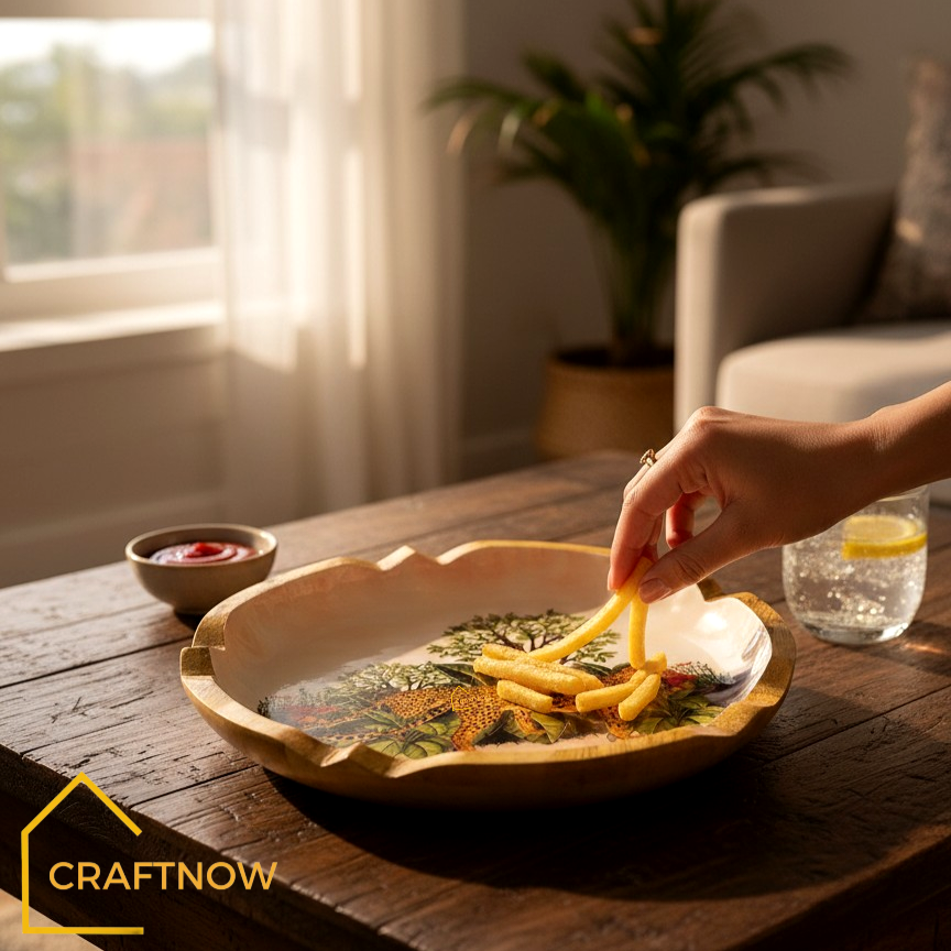Premium Wooden Serving Lotus Edge Platter