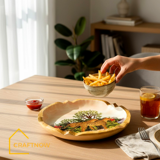 Premium Wooden Serving Lotus Edge Platter