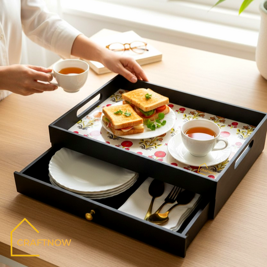 Rectangular Wooden Trays with Chest of Drawer