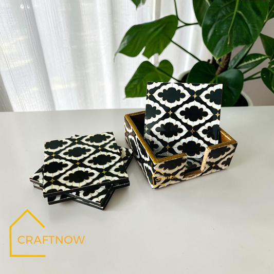 Wooden Coasters Set of 6 with Holder
