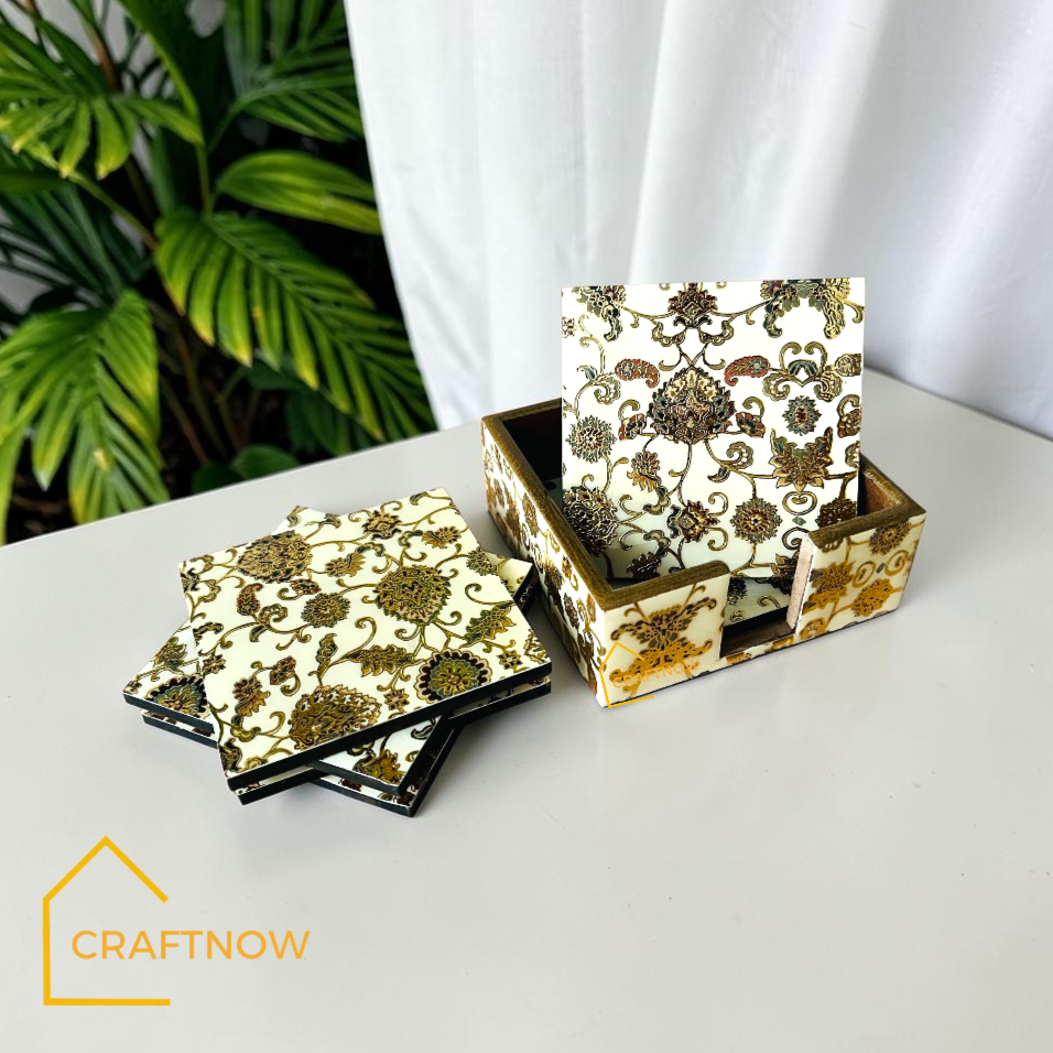 Wooden Coasters Set of 6 with Holder