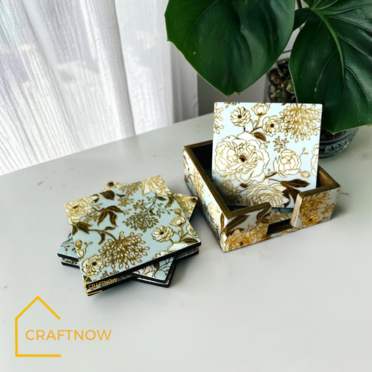 Wooden Coasters Set of 6 with Holder
