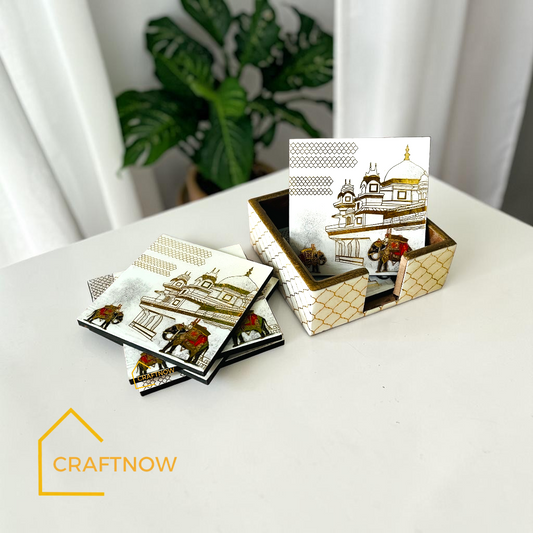 Wooden Coasters Set of 6 with Holder