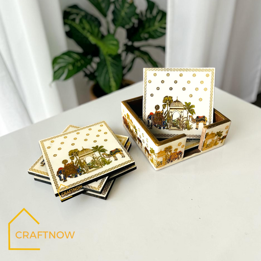 Wooden Coasters Set of 6 with Holder