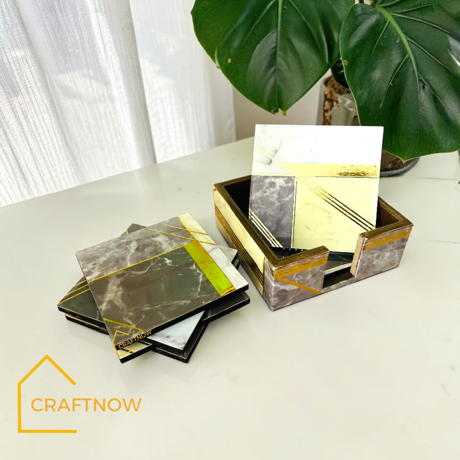 Wooden Coasters Set of 6 with Holder