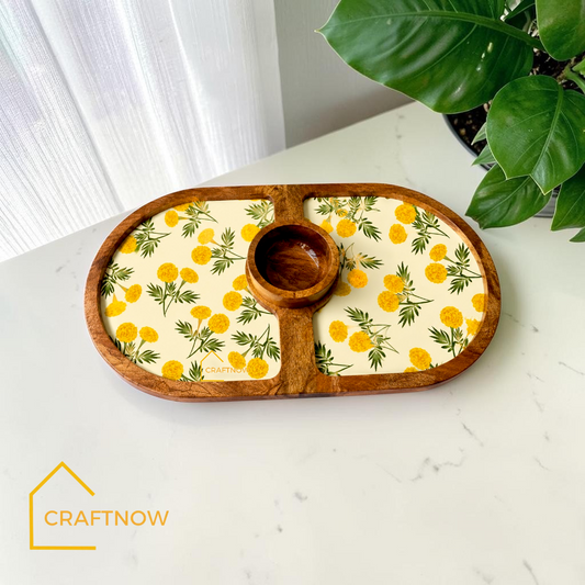 Wooden Serving Platter with a Bowl