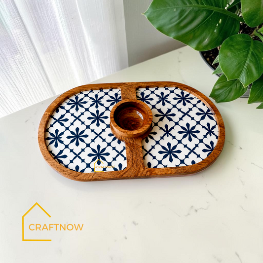 Wooden Serving Platter with a Bowl