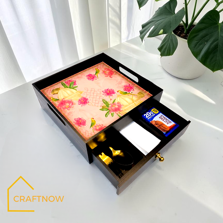 Rectangular Wooden Trays with Chest of Drawer