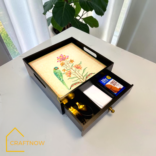 Square Wooden Trays with Chest of Drawer