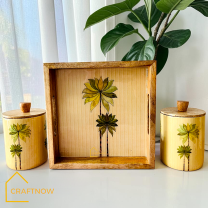 Premium Wooden Air Tight Jar Set of 2 with Wooden Tray