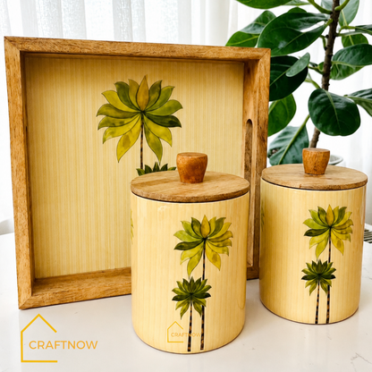 Premium Wooden Air Tight Jar Set of 2 with Wooden Tray