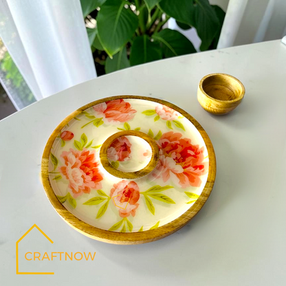 Wooden Serving Chip & Dip Platter with a Bowl