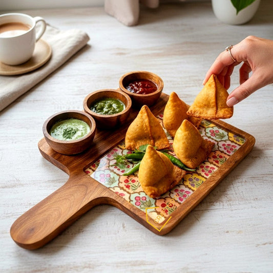 Wooden Serving Platter with 3 Bowls