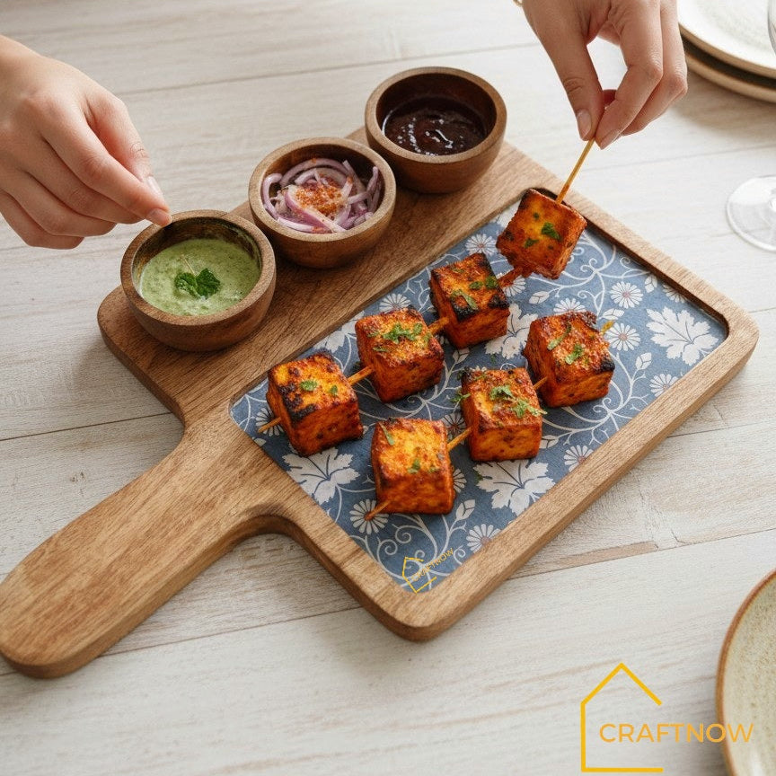 Wooden Serving Platter with 3 Bowls