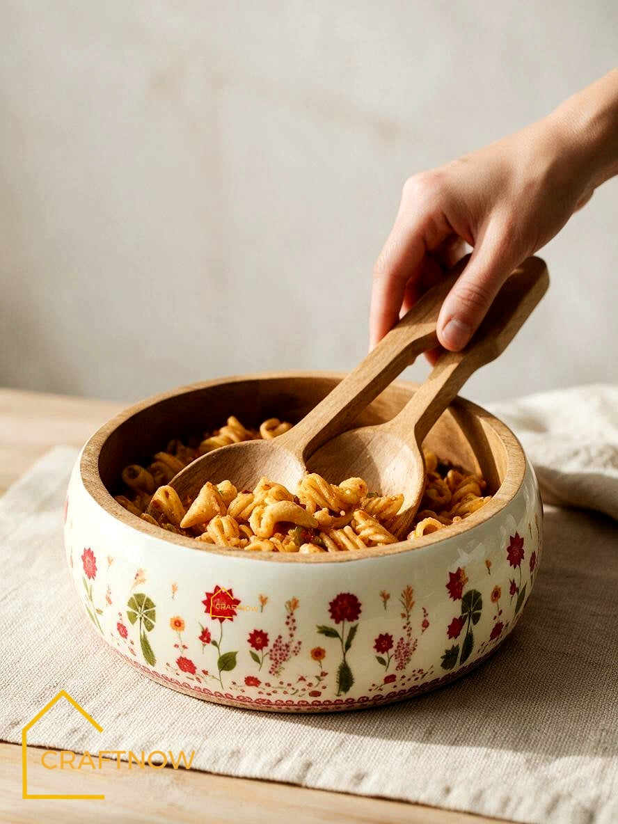 Wooden Serving Bowl with Server Set