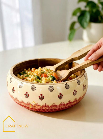 Wooden Serving Bowl with Server Set