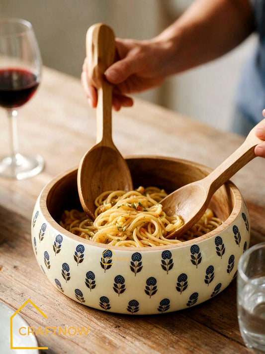 Wooden Serving Bowl with Server Set
