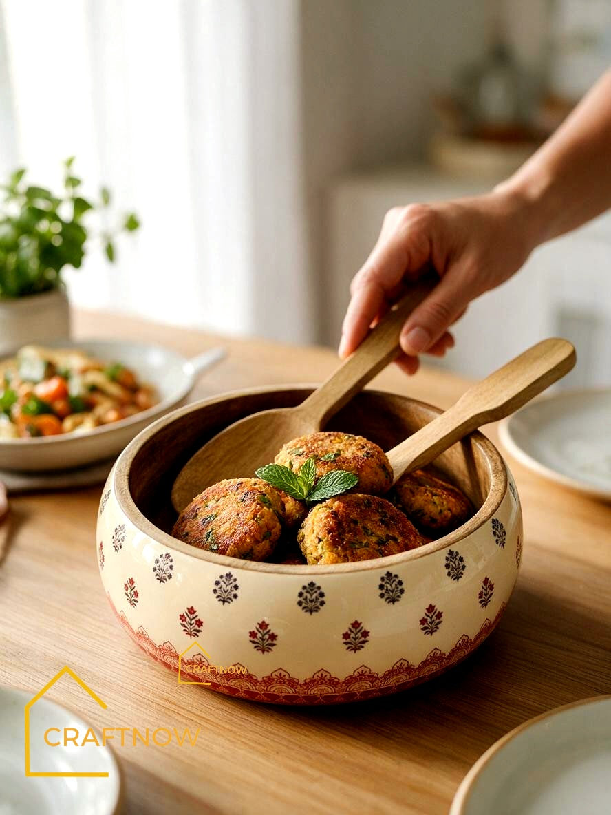 Wooden Serving Bowl with Server Set