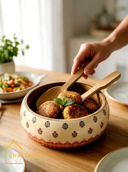 Wooden Serving Bowl with Server Set
